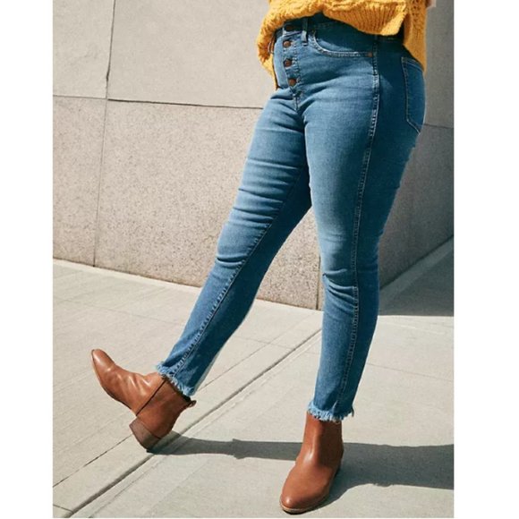 Madewell High Rise Raw Hem Button Fly Skinny Jeans - Picture 1 of 6